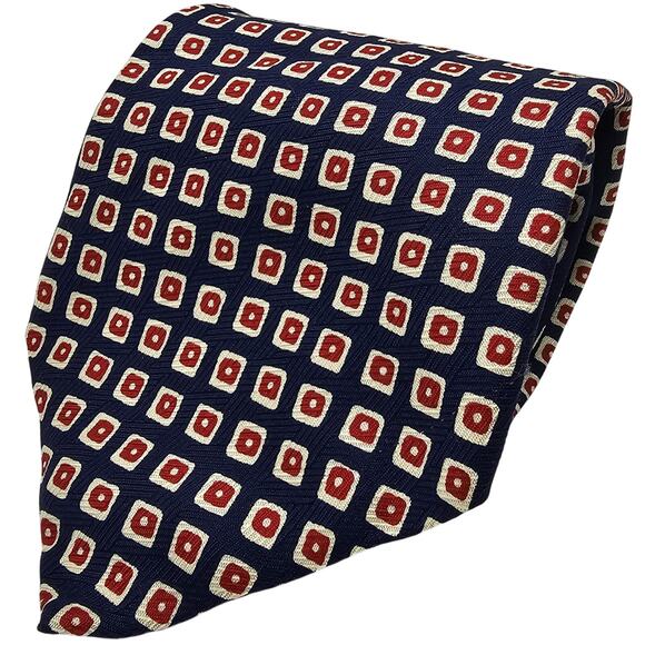 Lauren Ralph Lauren Geometric Navy Blue Red Silk Tie USA Classic Necktie 55.5" - Picture 2 of 6